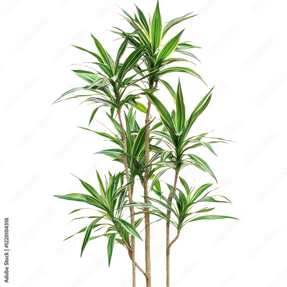 Fototapeta premium A tall Dracaena plant with thin, spiky leaves, isolated on a transparency background