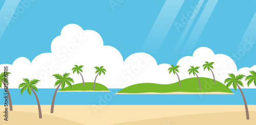 Seamless Tropical Resort Landscape Vector Flat-Style Illustration. Horizontally Repeatable.