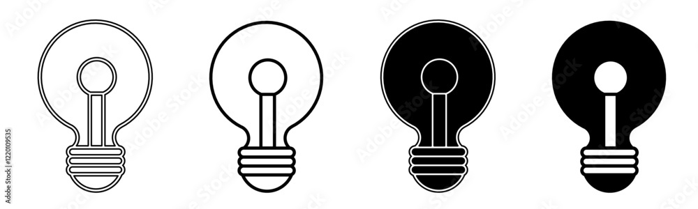 Black and white illustration of a light bulb. Light bulb icon collection with line. Stock vector illustration. Black and white illustration of a light bulb. Light bulb icon collection with line. Stock vector illustration.
