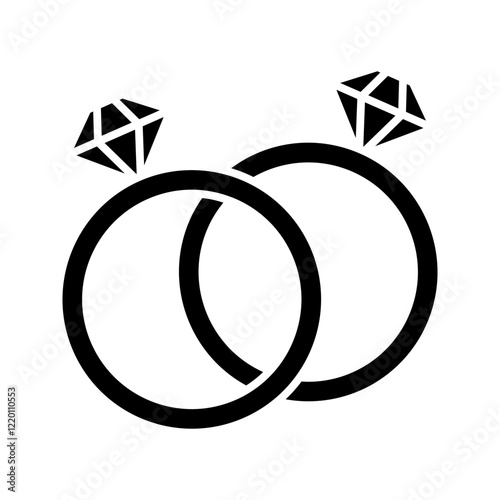 Wedding rings linear icon. Thin line illustration. Interlocked wedding ring with diamond contour symbol. Vector isolated outline drawing
