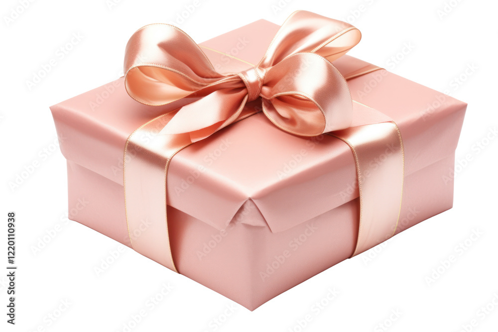 Obraz premium A beautifully wrapped gift box with a shiny satin ribbon and decorative bow, placed at an angle to showcase the intricate details of the wrapping.