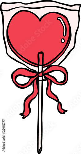 Retro Heart Shaped Lollipop with bow Illustration