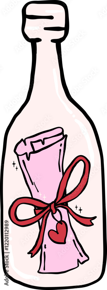 Retro Paper Message Mail in Bottle Doodle Hand Drawn Retro Paper Message Mail in Bottle Doodle Hand Drawn