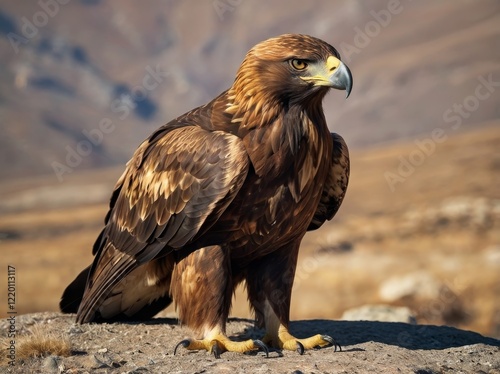 Golden Eagle
With its golden-brown plumage and sharp eyes, the Golden Eagle is one of the most iconic and widespread raptors, often seen soaring gracefully over mountains and plains. Full body 