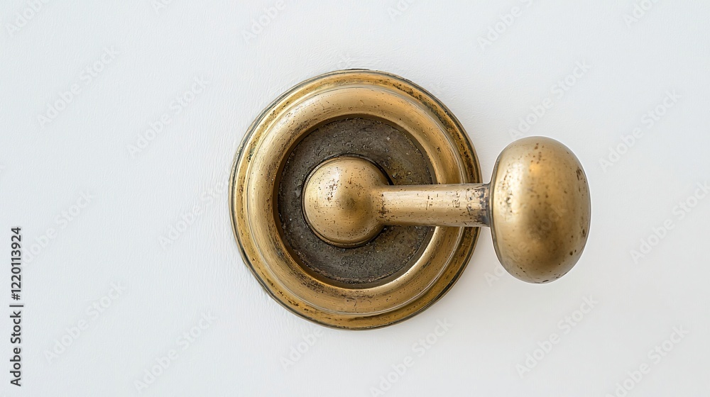 Brass handle on white surface, close up detail with simple background for interior design Brass handle on white surface, close up detail with simple background for interior design