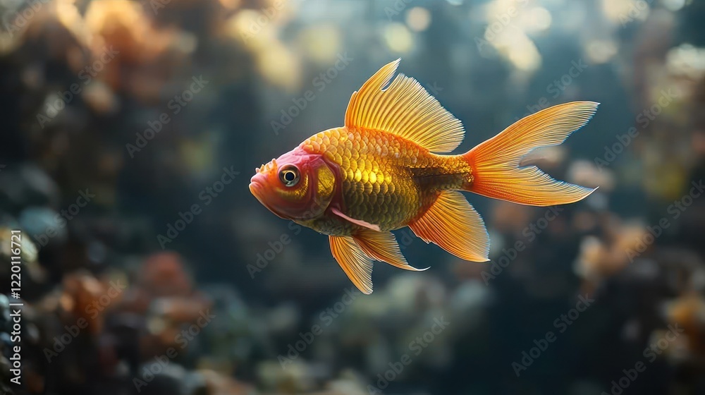 Goldfish swimming aquarium, coral background, pet Goldfish swimming aquarium, coral background, pet
