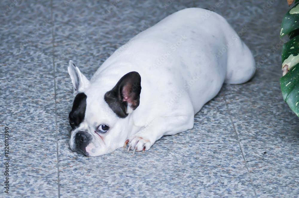 Fototapeta premium dog or French bulldog , sleepy French bulldog