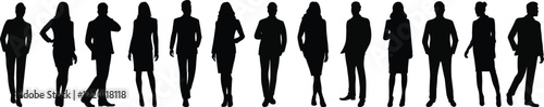Silhouette of a Group of Business People, Men and Women, Standing in Professional Attire