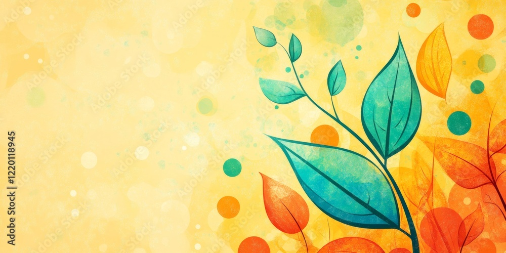 Fototapeta premium A painting of a leafy tree with a blue and green background