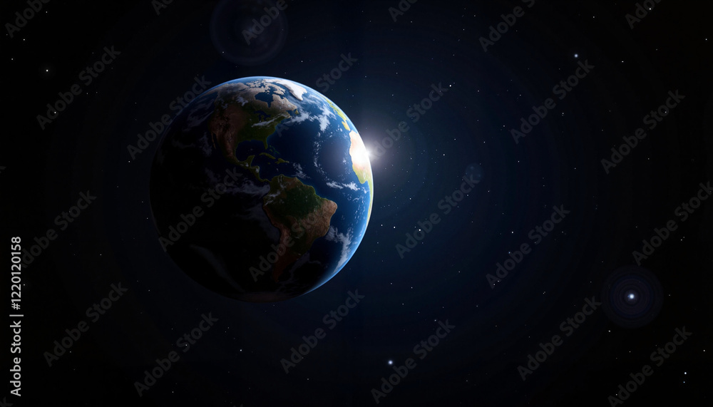 Fototapeta premium Earth seen from space with sunlight illuminating the surface