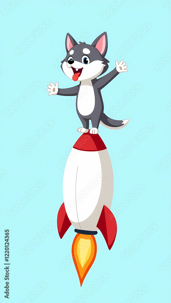 Obraz premium playful husky puppy riding a cartoon