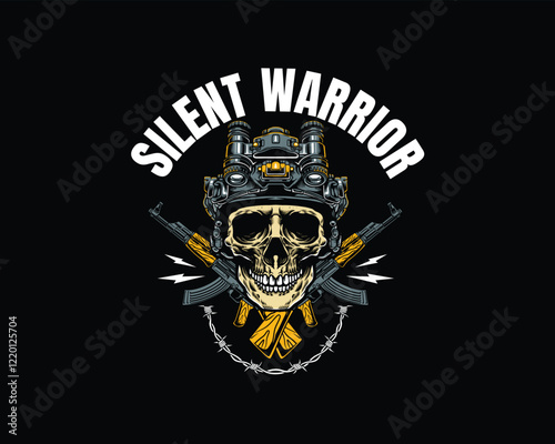 Silent warrior skull head illustration