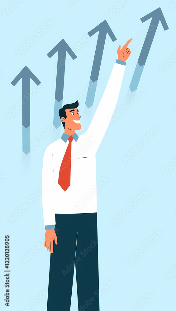 confident businessman pointing towards upward trending arrows confident businessman pointing towards upward trending arrows