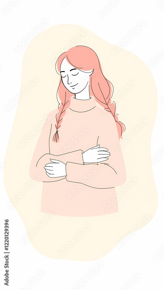 serene woman with braided hair in pink sweater serene woman with braided hair in pink sweater