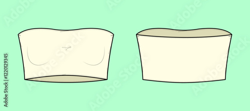off shoulder bra blouse technical apparel fashion flat sketch, outline, CAD, Template, Ladies, Girls, front and back.