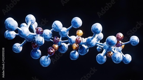 Molecular Structure of Glucagon-like Peptide 1, Hyper-realistic 3D Rendering, Diabetes Management, Chemical Bonds, Depth of Field, Soft Blue Light photo