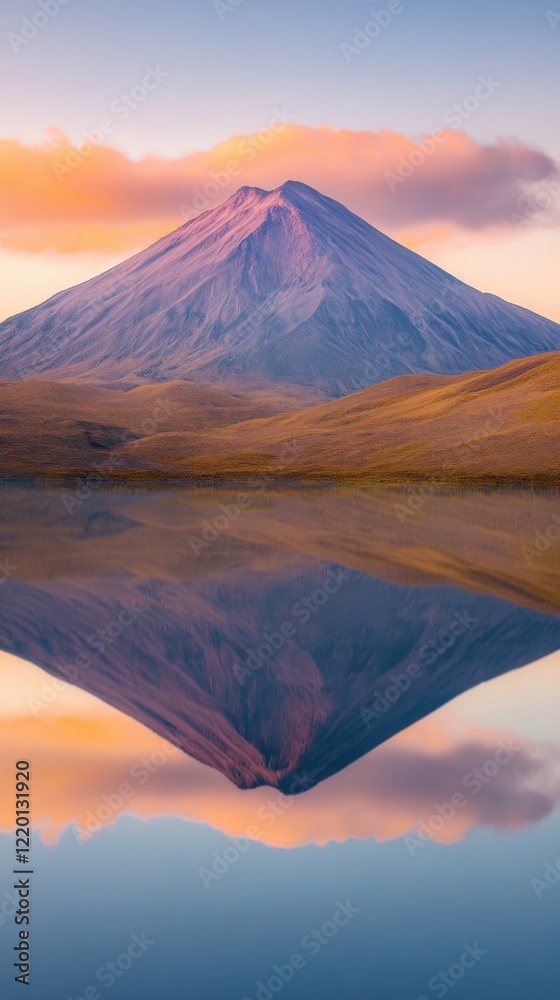 Fototapeta premium Majestic Mountain Reflection in Tranquil Lake at Sunset
