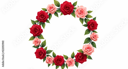 Fototapeta Naklejka Na Ścianę i Meble -  circular frame of pink and red roses forming a romantic floral arrangement