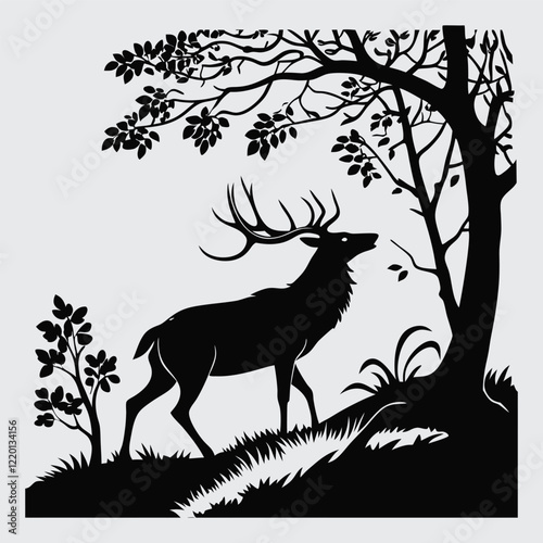  a-deer-standing-in-the-forest  image silhouette vector art and illustration