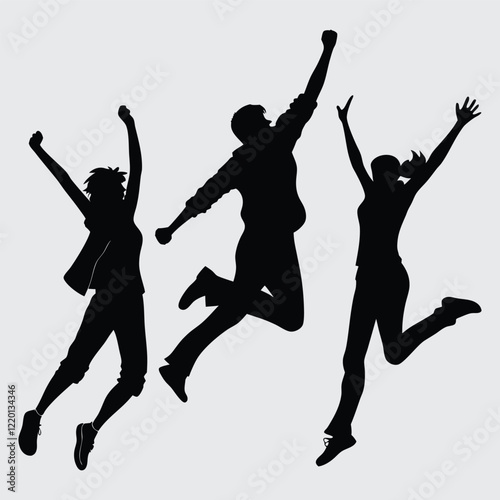  A-group-of-friends-jumping-in-joy image silhouette vector art and illustration