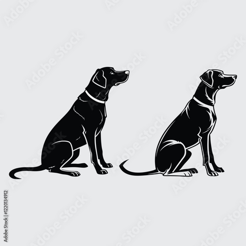 Dog sitting attentively image silhouette vector art and illustration