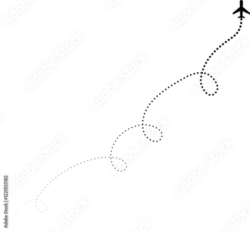 Plane flight path. Airplane flying dotted line