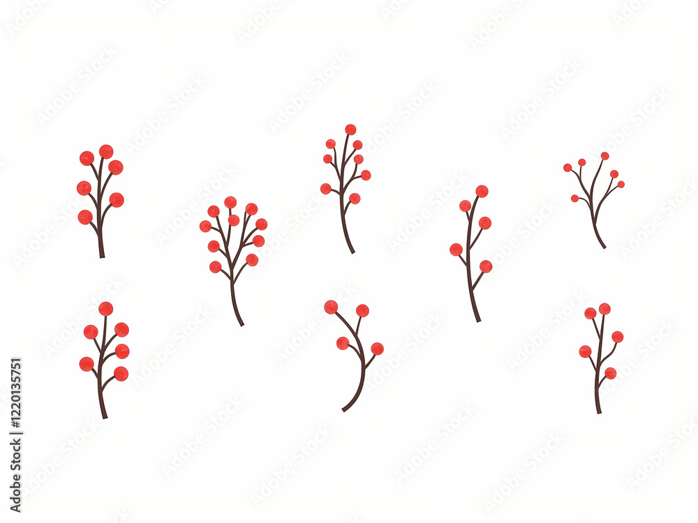 eight charming illustrations of branches with clusters of red berries eight charming illustrations of branches with clusters of red berries