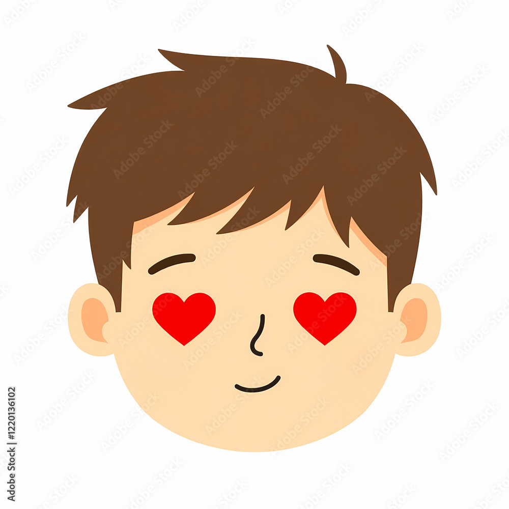 cartoon boy face with hearts in eyes representing love cartoon boy face with hearts in eyes representing love