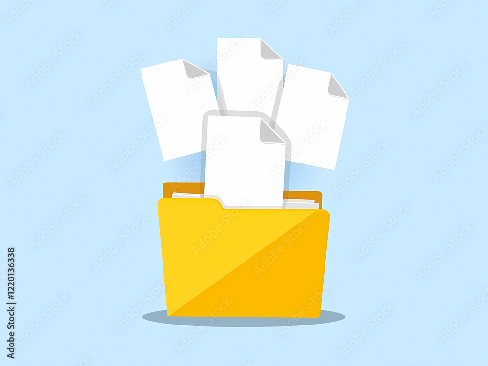 three white papers elegantly floating above a yellow folder three white papers elegantly floating above a yellow folder