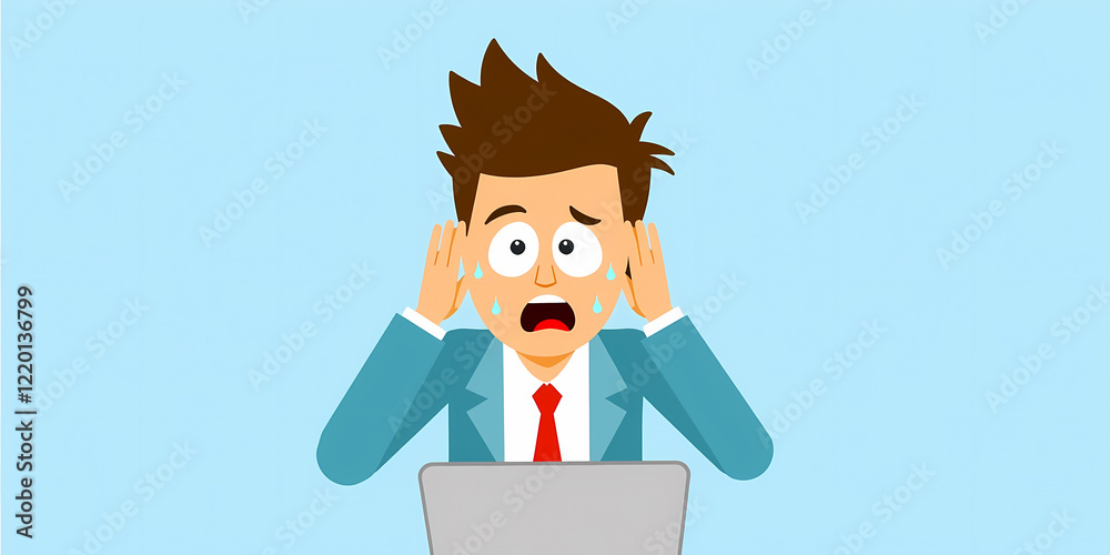 stressed businessman experiencing a panic attack while working on his laptop