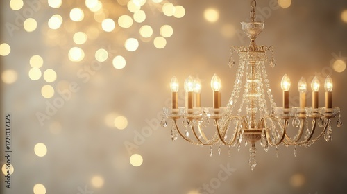 Glimmering Elegance: A Crystal Chandelier's Warm Glow