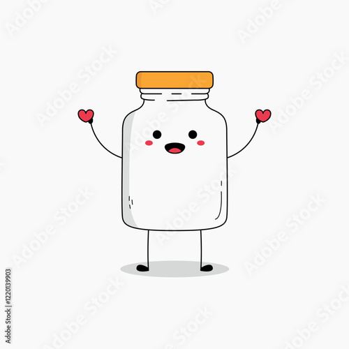 Cute glass jar cartoon character spreading love doodle