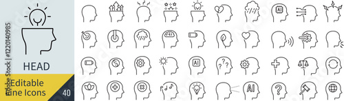 線の編集ができる様々な人の頭に関するアイコンセット（アウトライン化していない）