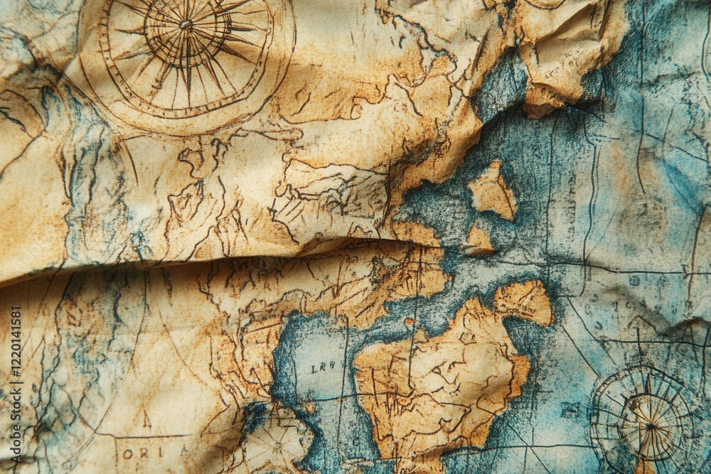 Obraz premium Antique explorer theme with vintage map texture detail