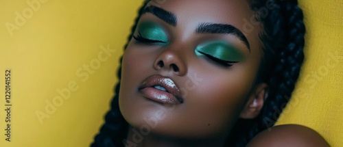 Serene Black Woman  Green Eyeshadow  Braids  Beauty Portrait