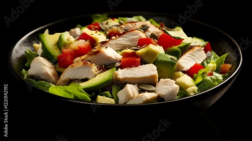 A nutritious chicken and avocado salad garnished