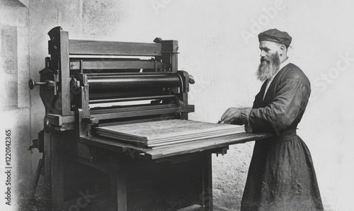Gutenberg and the Printing Press: A Technological Innovation: A photo of Gutenberg and his printing press, a revolutionary technology that changed the way information was disseminated., Generative AI