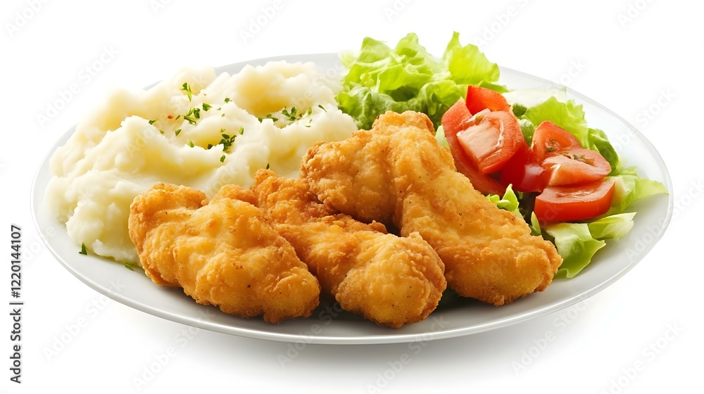 Breaded chicken with mashed potatoes and salad Breaded chicken with mashed potatoes and salad