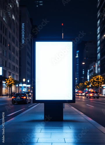 Digital city billboard with a blank white vertical design.