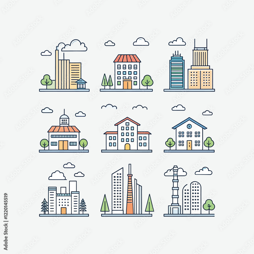 Clean Minimal Building Icon Set - Sleek and Modern Design Clean Minimal Building Icon Set - Sleek and Modern Design