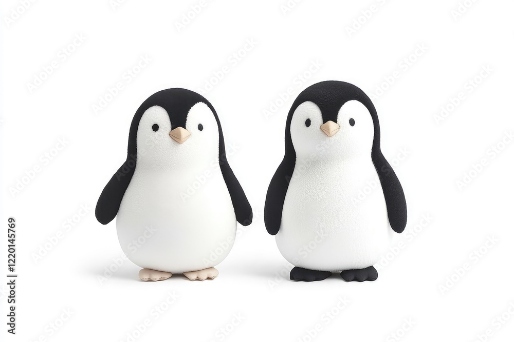 Obraz premium Two adorable cartoon penguins standing side by side, showcasing playful expressions against a simple background