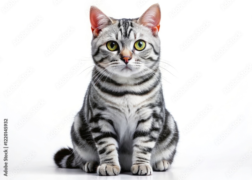 Obraz premium AI-crafted panoramic portrait of a stunning silver tabby American Shorthair cat.