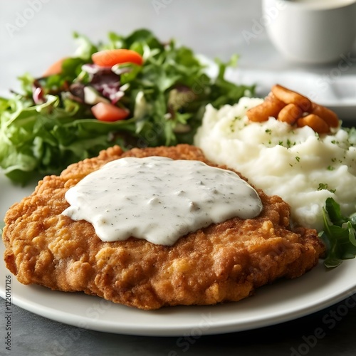 chicken fried steak with gravy and mashed