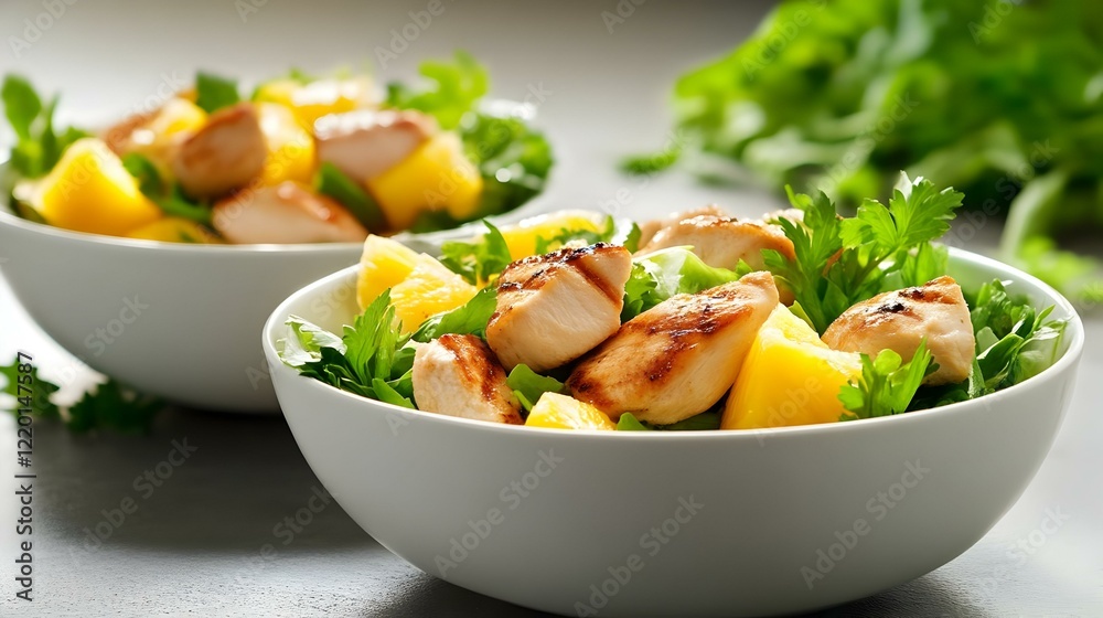 Chicken pineapple and cheese salad in bowls Chicken pineapple and cheese salad in bowls