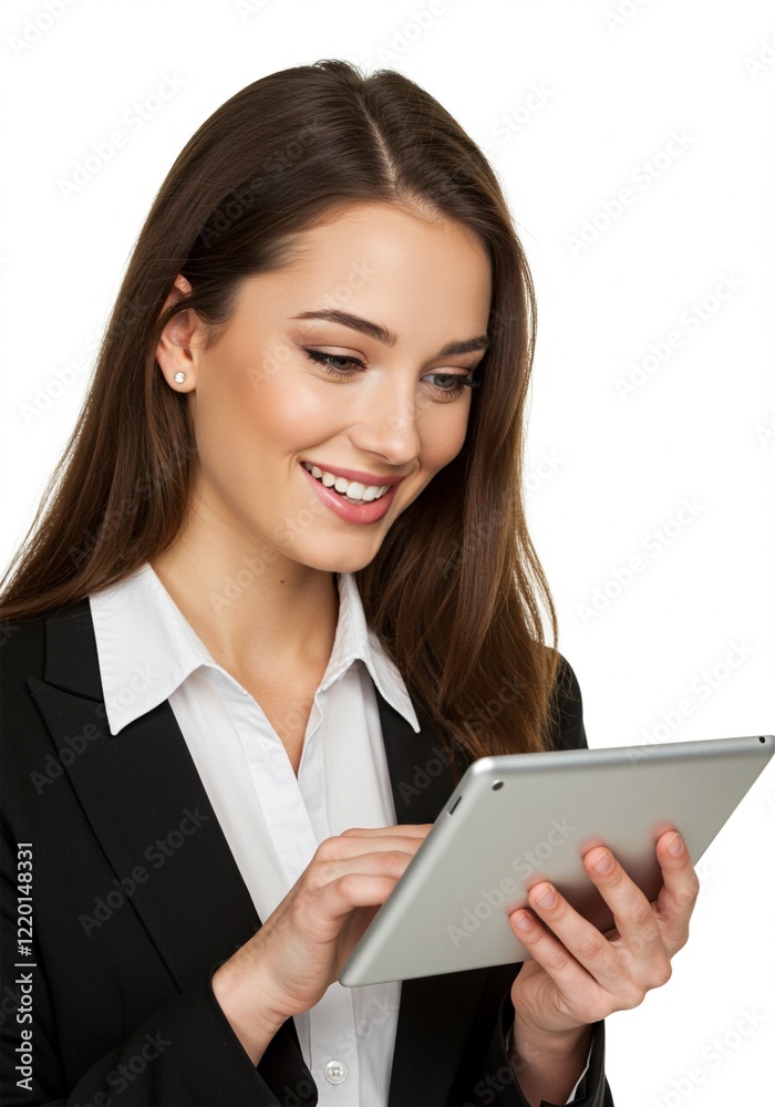 a young girl is holding a tablet with a happy face . a business woman . Ai generative a young girl is holding a tablet with a happy face . a business woman . Ai generative