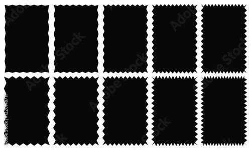 Set or rectangular shapes with squiggly borders. Geometric zig zag wavy stickers. Vector illustration