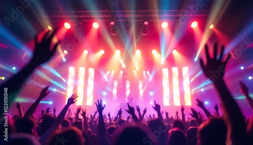 Energetic Concert Crowd Silhouettes Under Vivid Stage Lights