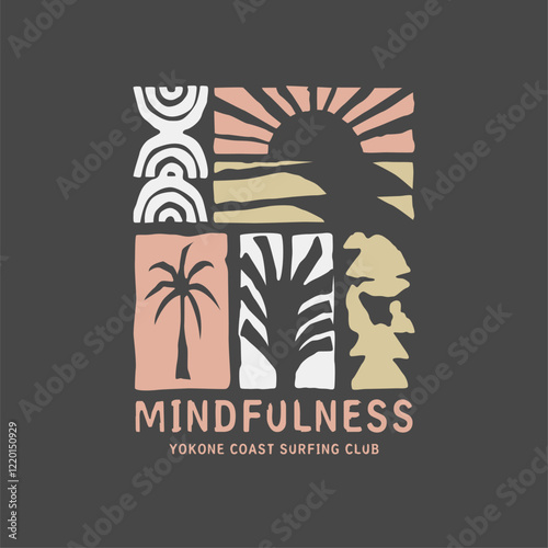 Hand drawn Summer beach t shirt design, sunshine for beach side, palm tree side the ocean wave