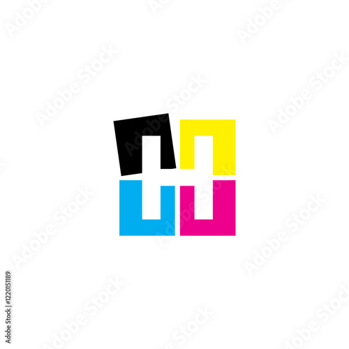Negative Space Letter H With CMYK Color