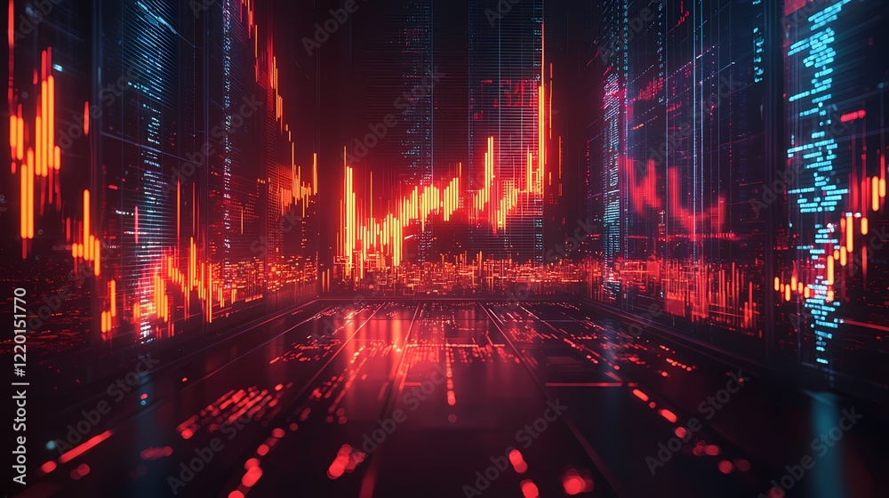 Fototapeta premium Dynamic Data Visualization of Financial Trends Digital Space Infographic Futuristic Aerial View Analytics